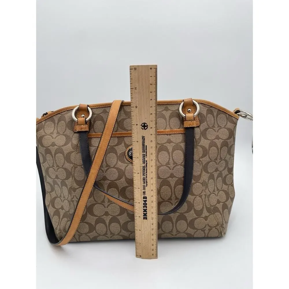 Coach Peyton Signature Pocket Tote Messenger Bag Tan Brown Crossbody Strap